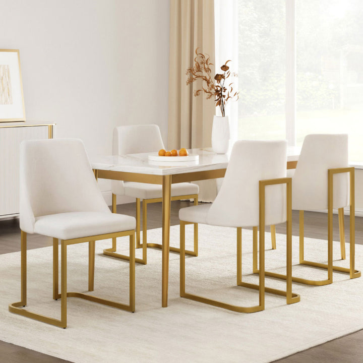 Artiss Linen Fabric Dining Chairs (Set of 4) Cream & Gold