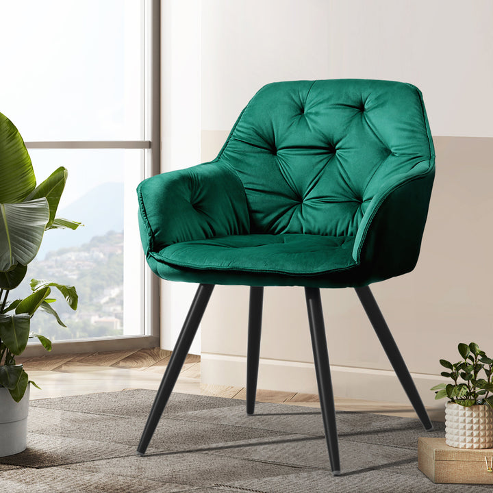 Artiss Velvet Fabric Dining Chairs Diamond Tufted (Set of 2) Green