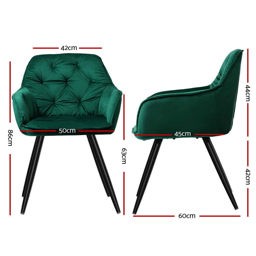 Artiss Velvet Fabric Dining Chairs Diamond Tufted (Set of 2) Green