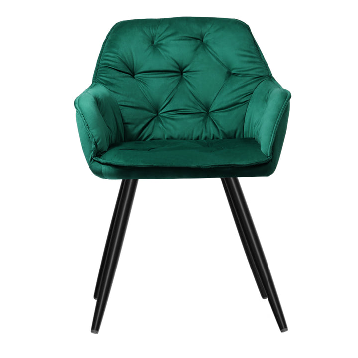 Artiss Velvet Fabric Dining Chairs Diamond Tufted (Set of 2) Green