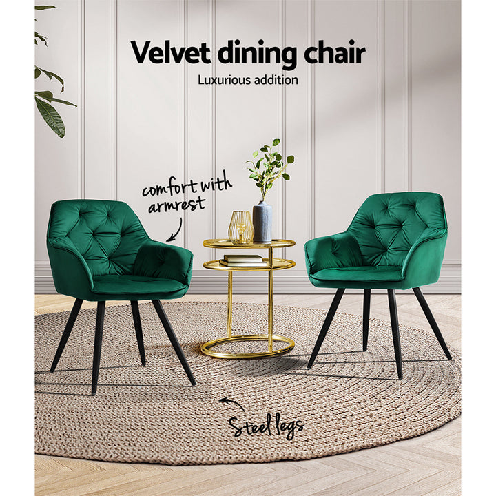 Artiss Velvet Fabric Dining Chairs Diamond Tufted (Set of 2) Green