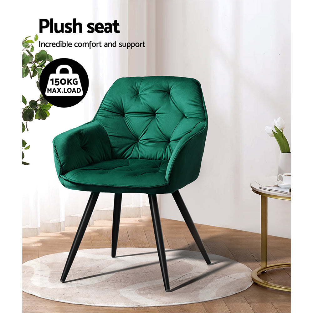 Artiss Velvet Fabric Dining Chairs Diamond Tufted (Set of 2) Green
