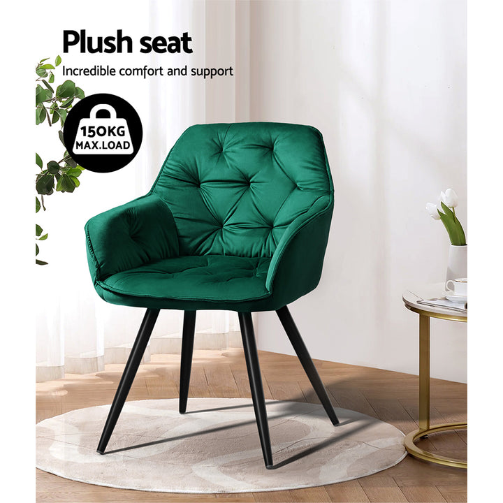 Artiss Velvet Fabric Dining Chairs Diamond Tufted (Set of 2) Green