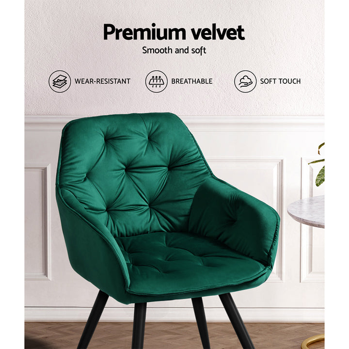 Artiss Velvet Fabric Dining Chairs Diamond Tufted (Set of 2) Green
