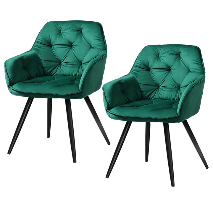 Artiss Velvet Fabric Dining Chairs Diamond Tufted (Set of 2) Green