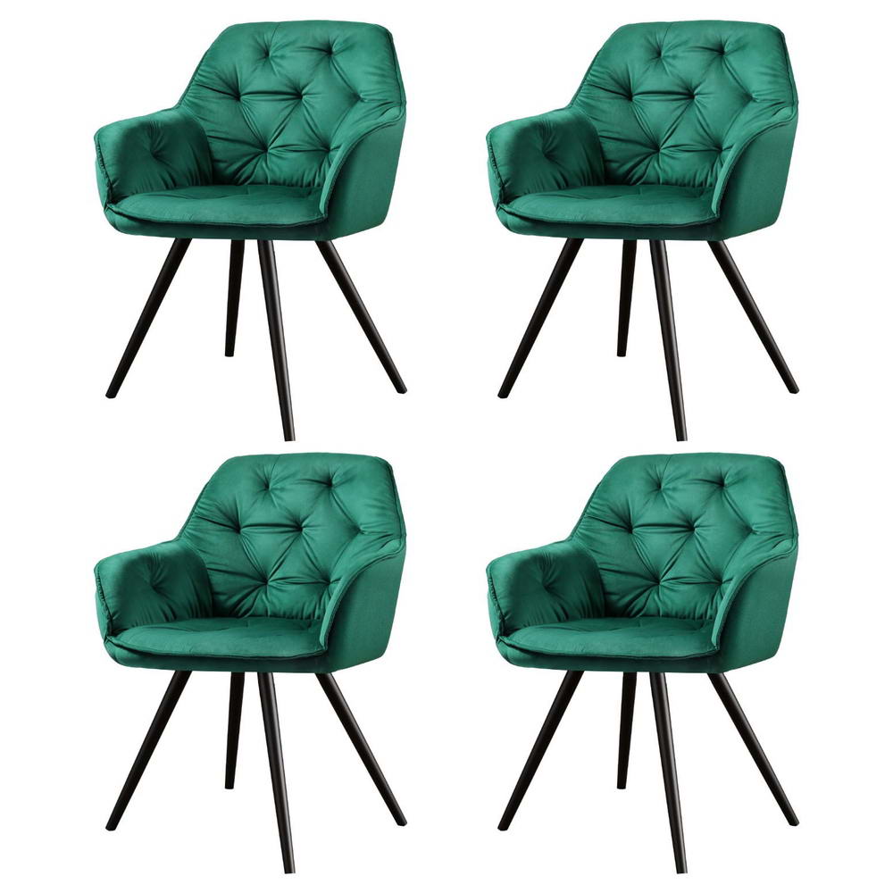 Artiss Velvet Fabric Dining Chairs Diamond Tufted (Set of 4) Green