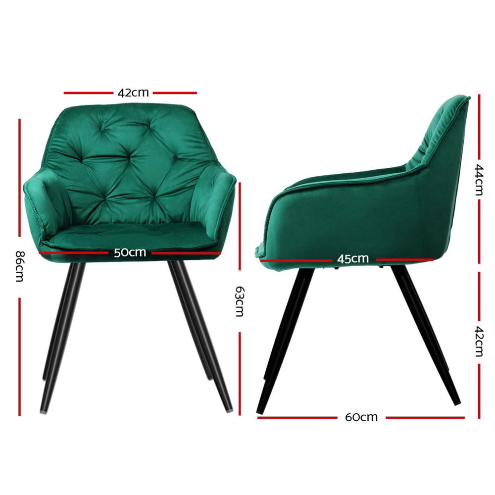 Artiss Velvet Fabric Dining Chairs Diamond Tufted (Set of 4) Green