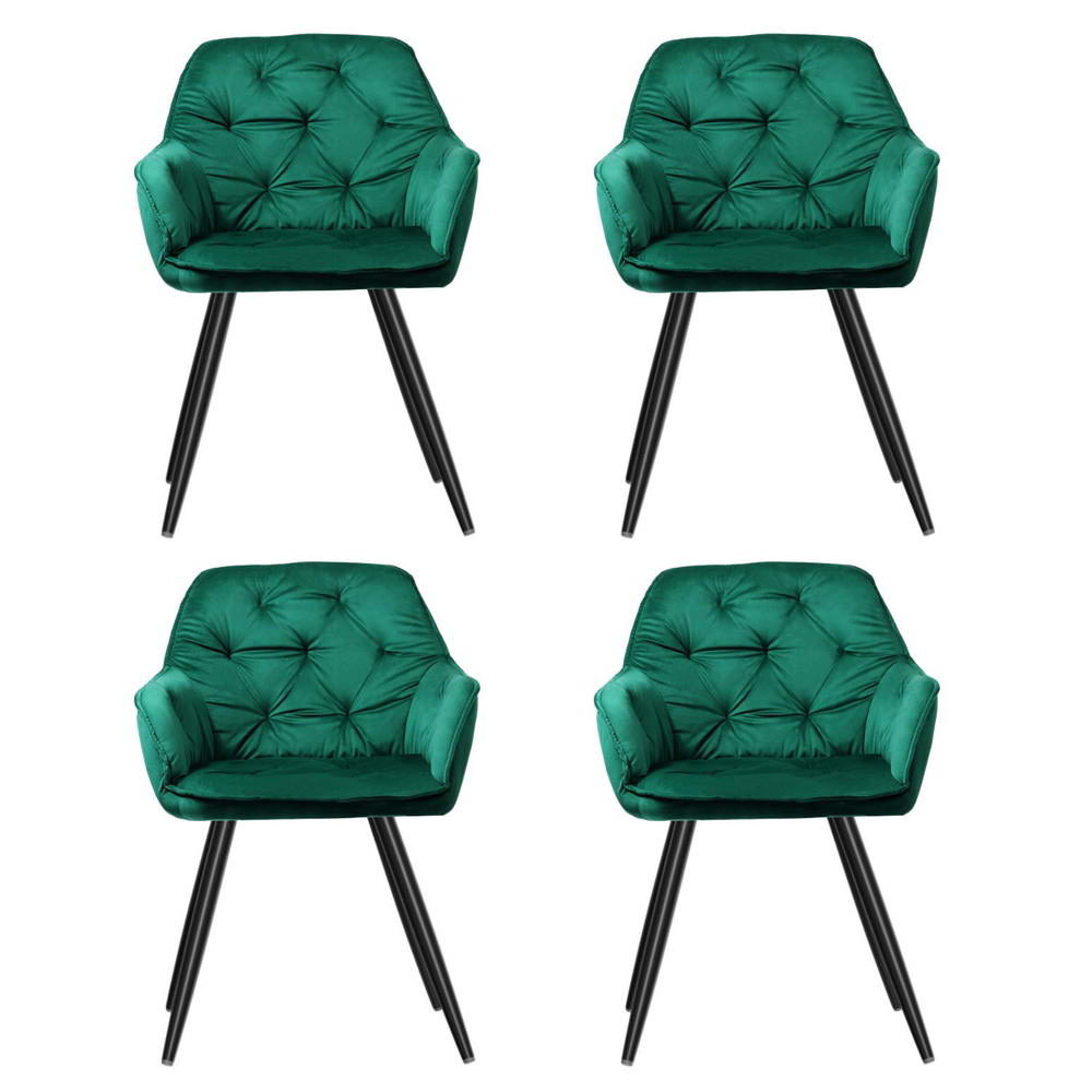 Artiss Velvet Fabric Dining Chairs Diamond Tufted (Set of 4) Green