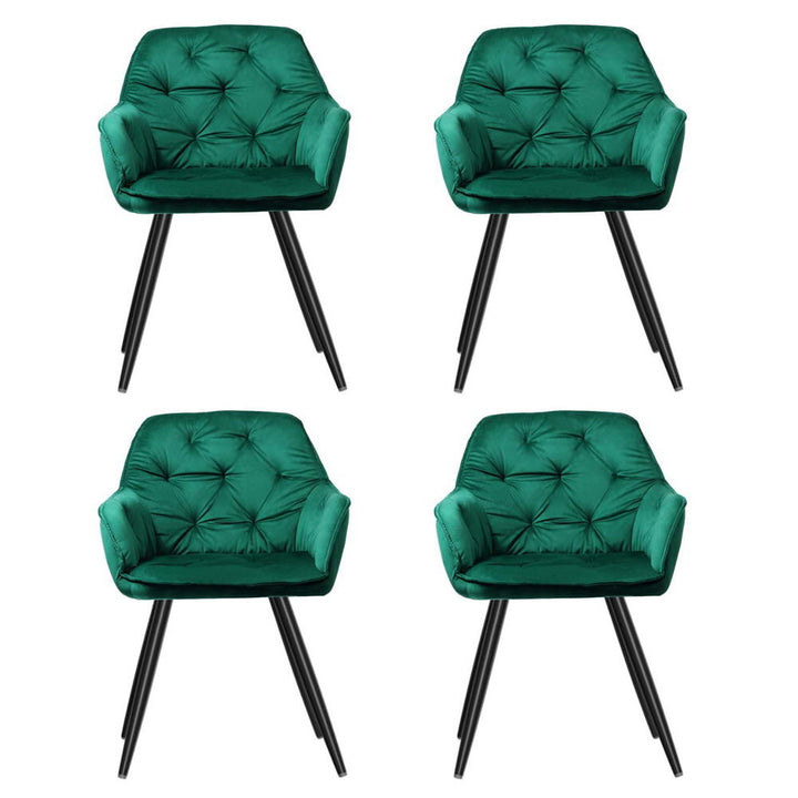 Artiss Velvet Fabric Dining Chairs Diamond Tufted (Set of 4) Green
