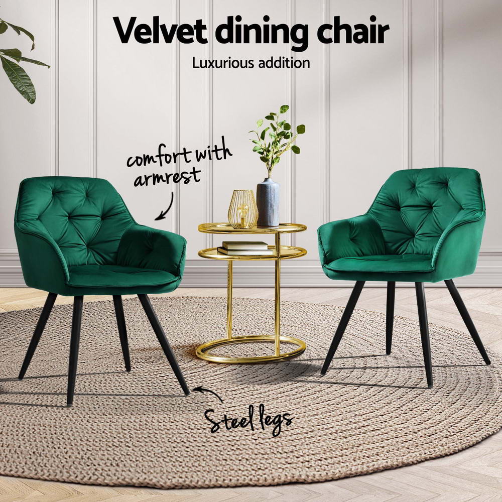 Artiss Velvet Fabric Dining Chairs Diamond Tufted (Set of 4) Green
