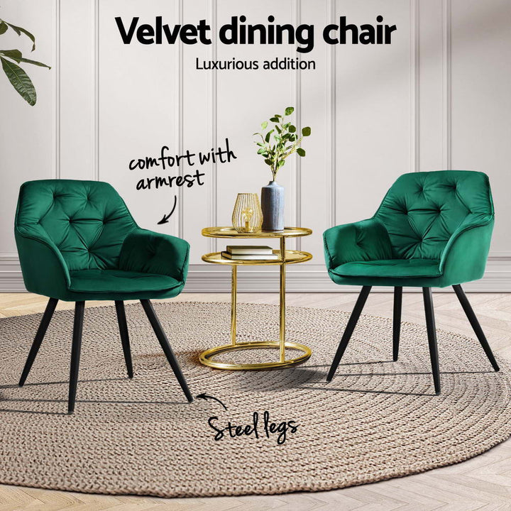 Artiss Velvet Fabric Dining Chairs Diamond Tufted (Set of 4) Green