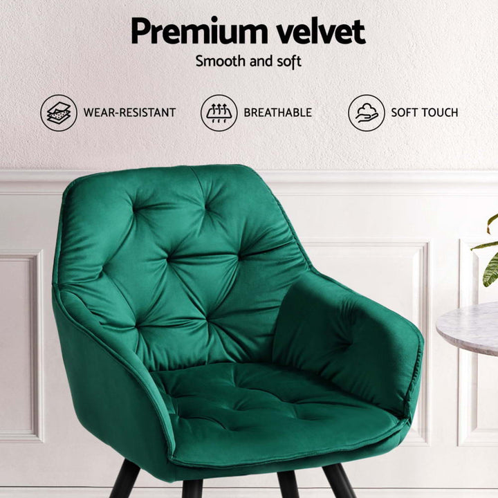 Artiss Velvet Fabric Dining Chairs Diamond Tufted (Set of 4) Green
