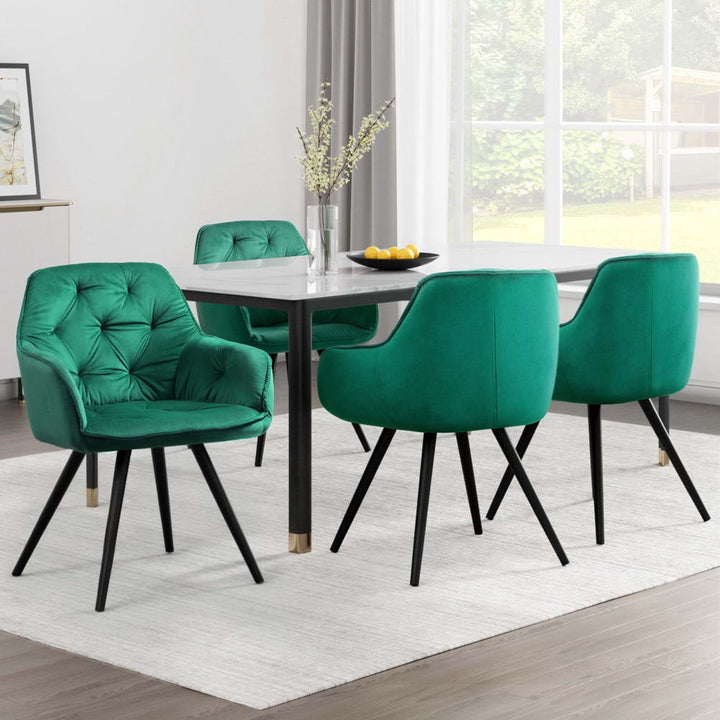 Artiss Velvet Fabric Dining Chairs Diamond Tufted (Set of 4) Green