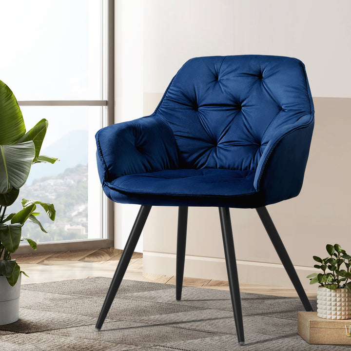 Artiss Velvet Fabric Dining Chairs Diamond Tufted (Set of 2) Blue