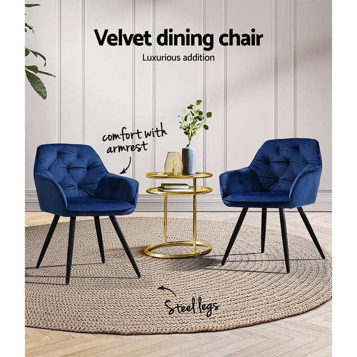 Artiss Velvet Fabric Dining Chairs Diamond Tufted (Set of 2) Blue
