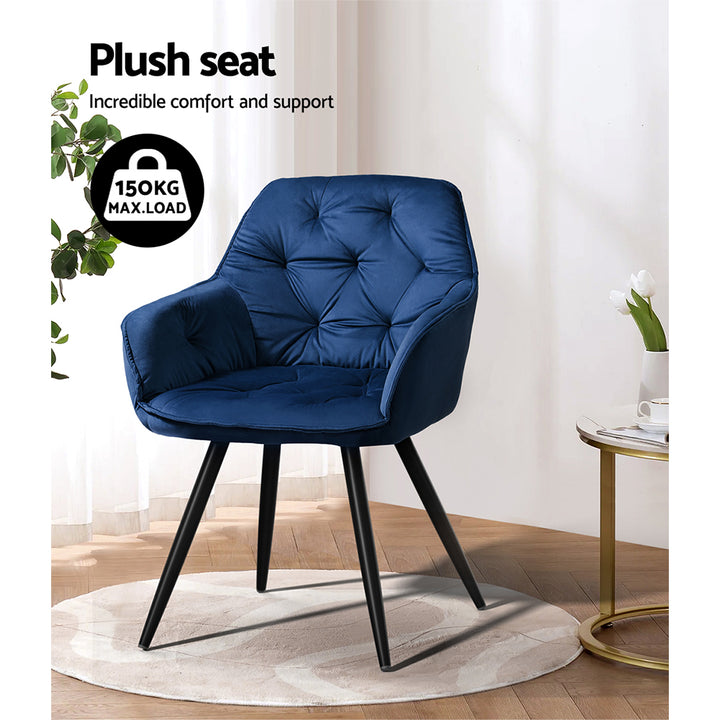 Artiss Velvet Fabric Dining Chairs Diamond Tufted (Set of 2) Blue