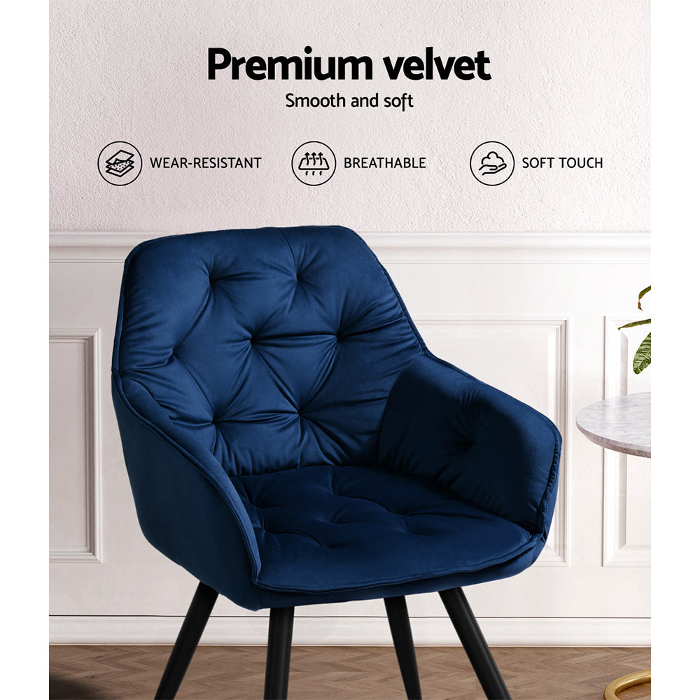 Artiss Velvet Fabric Dining Chairs Diamond Tufted (Set of 2) Blue