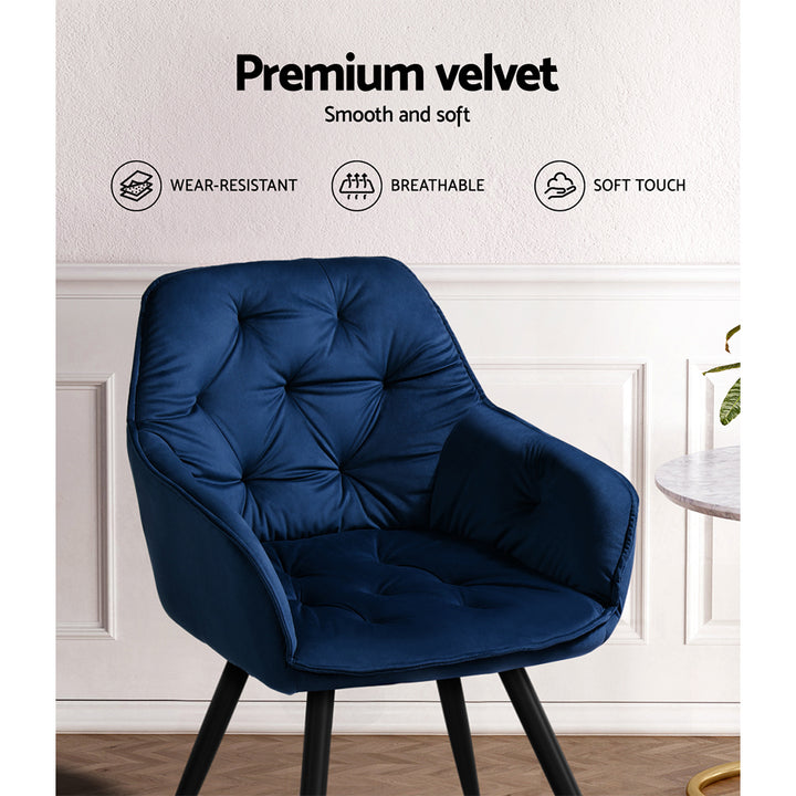 Artiss Velvet Fabric Dining Chairs Diamond Tufted (Set of 2) Blue