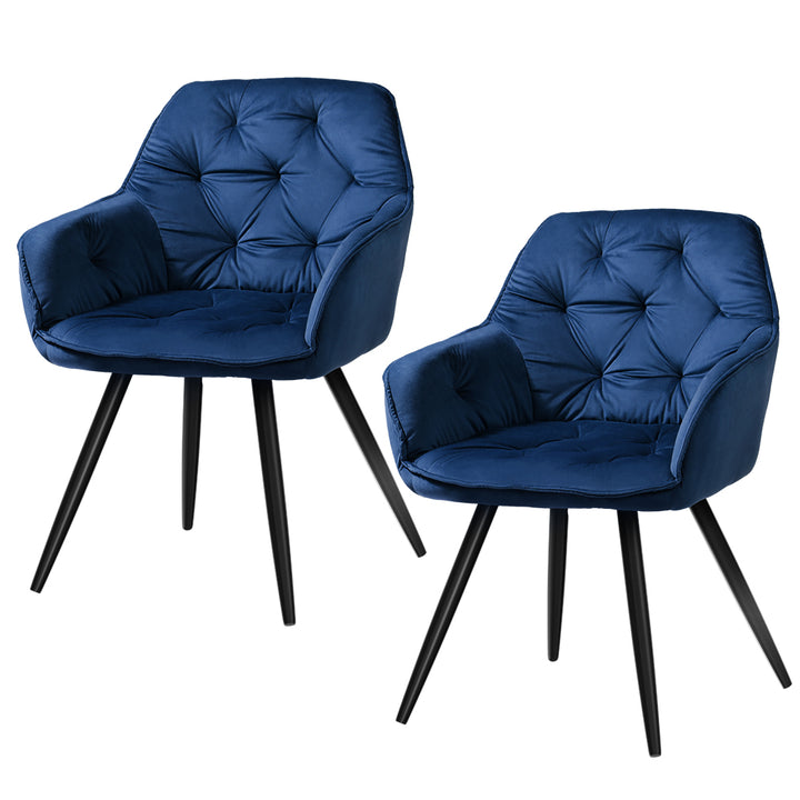 Artiss Velvet Fabric Dining Chairs Diamond Tufted (Set of 2) Blue
