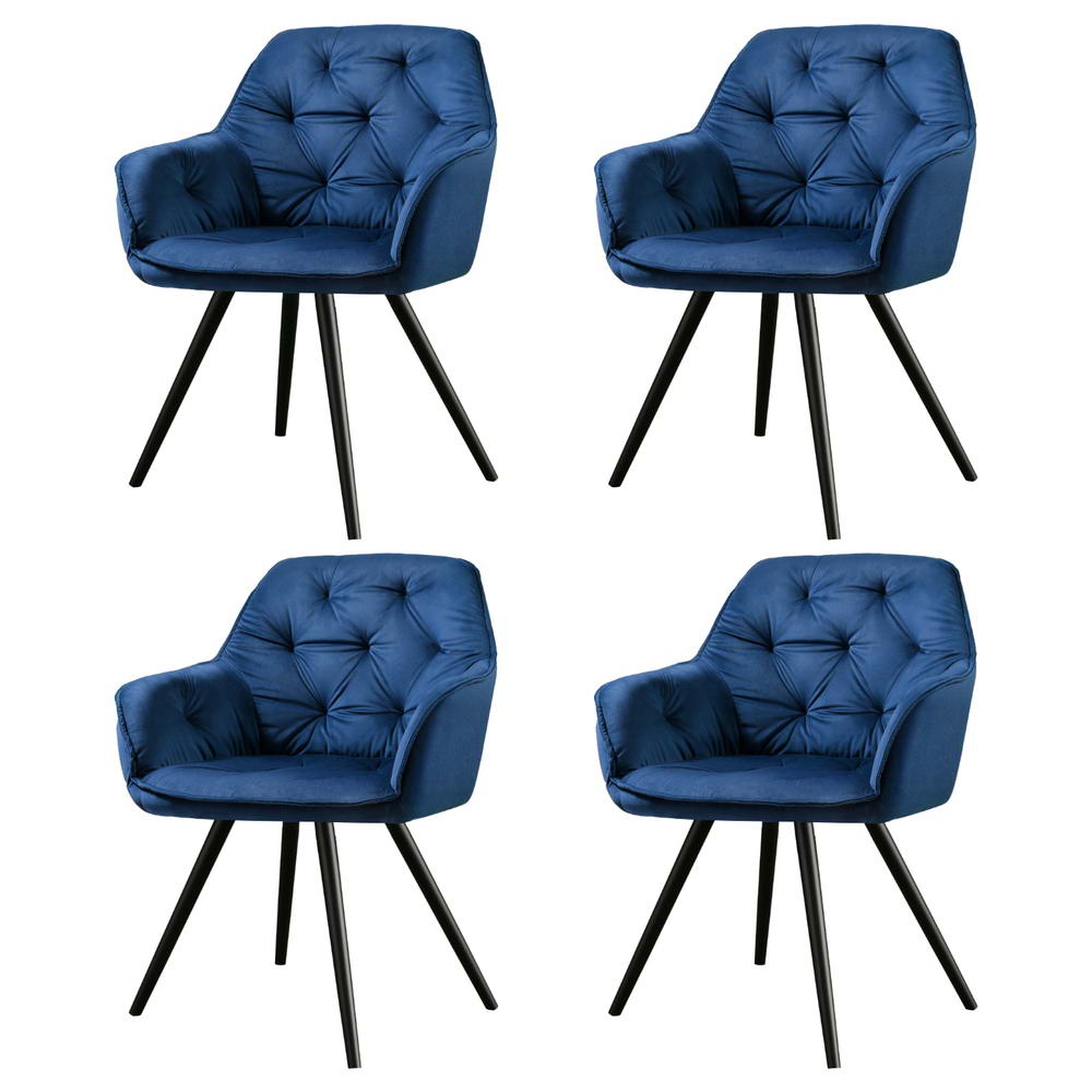 Artiss Velvet Fabric Dining Chairs Diamond Tufted (Set of 4) Blue