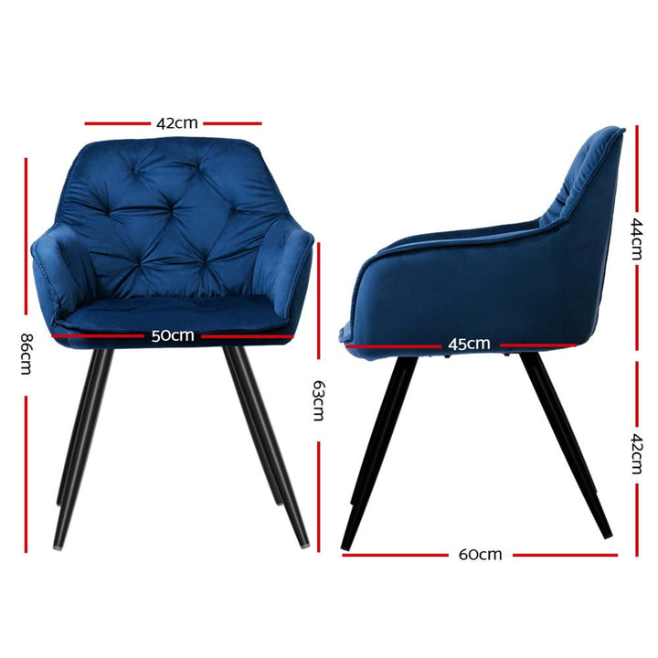 Artiss Velvet Fabric Dining Chairs Diamond Tufted (Set of 4) Blue