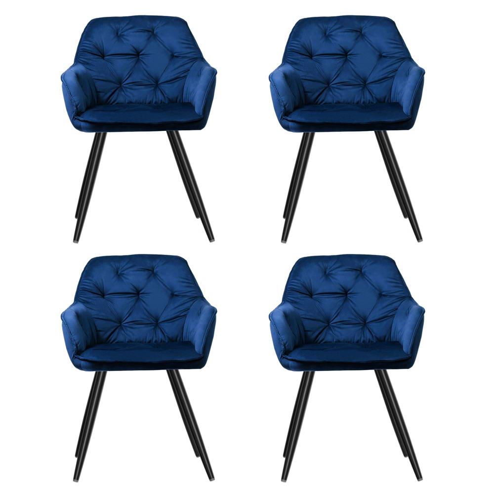 Artiss Velvet Fabric Dining Chairs Diamond Tufted (Set of 4) Blue