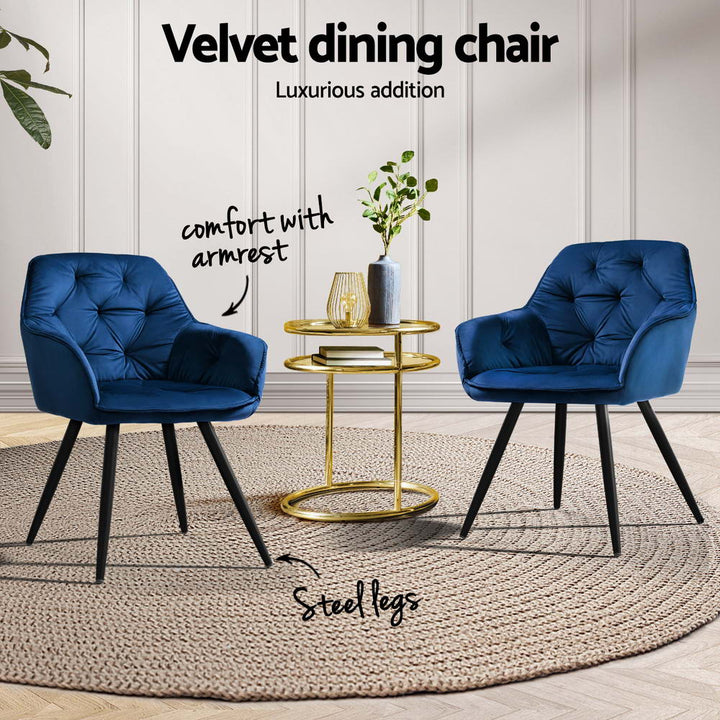 Artiss Velvet Fabric Dining Chairs Diamond Tufted (Set of 4) Blue
