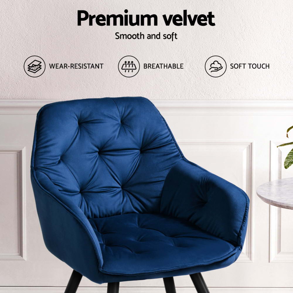 Artiss Velvet Fabric Dining Chairs Diamond Tufted (Set of 4) Blue