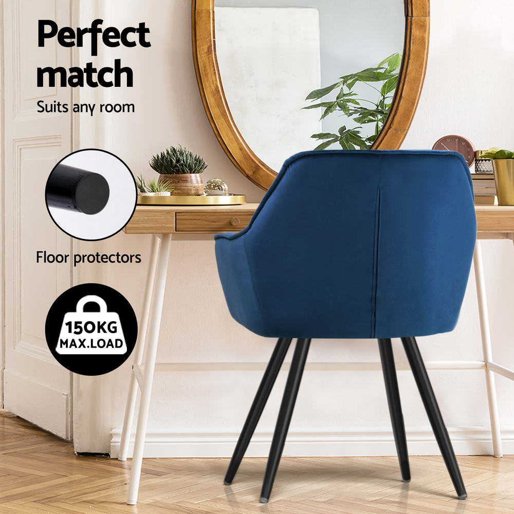 Artiss Velvet Fabric Dining Chairs Diamond Tufted (Set of 4) Blue