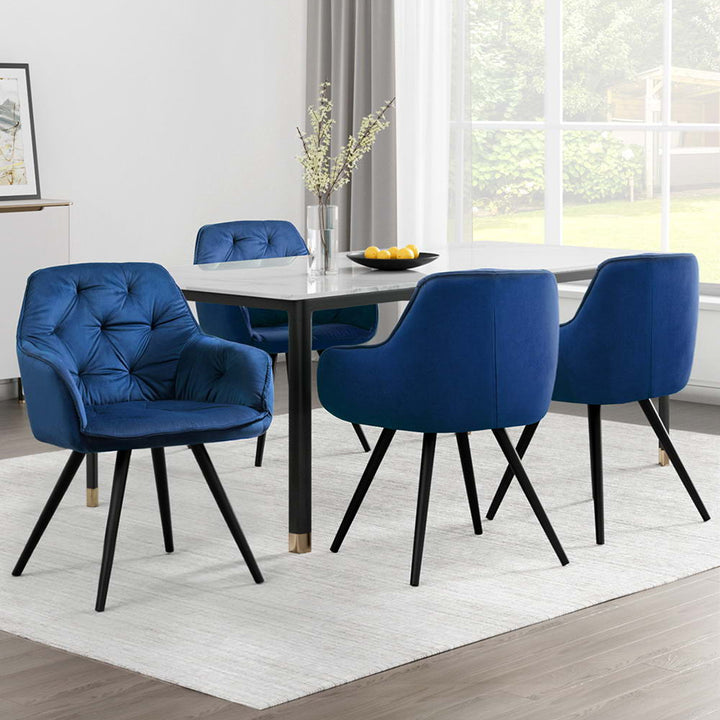 Artiss Velvet Fabric Dining Chairs Diamond Tufted (Set of 4) Blue