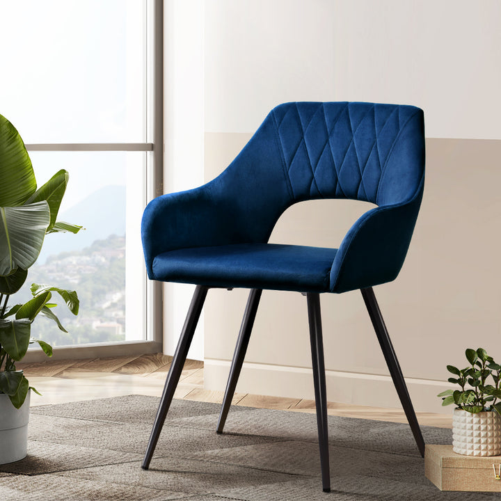 Artiss Velvet Fabric Dining Chairs Armrests (Set of 2) Blue