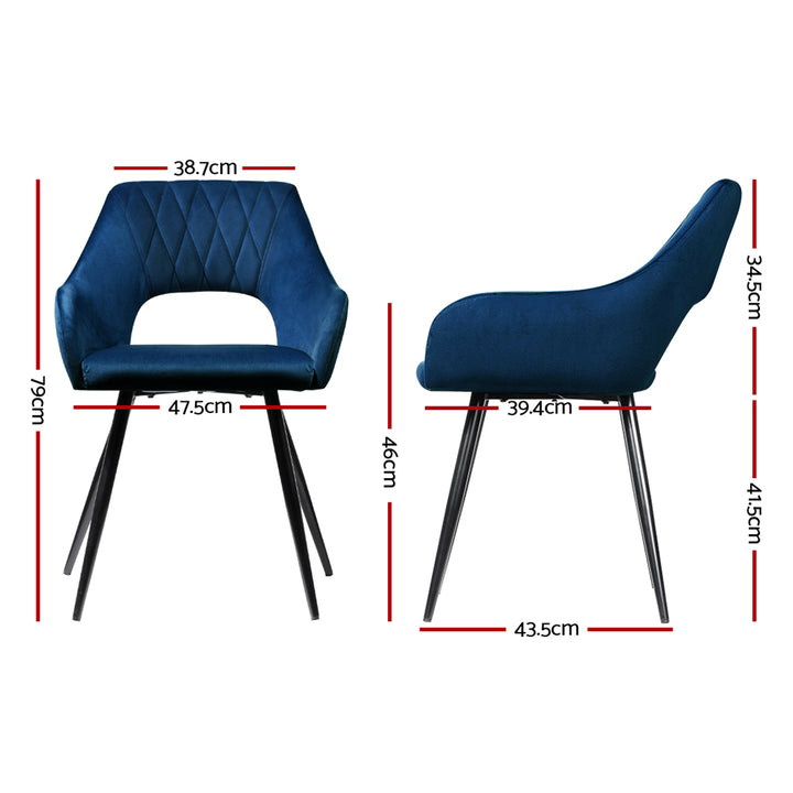 Artiss Velvet Fabric Dining Chairs Armrests (Set of 2) Blue