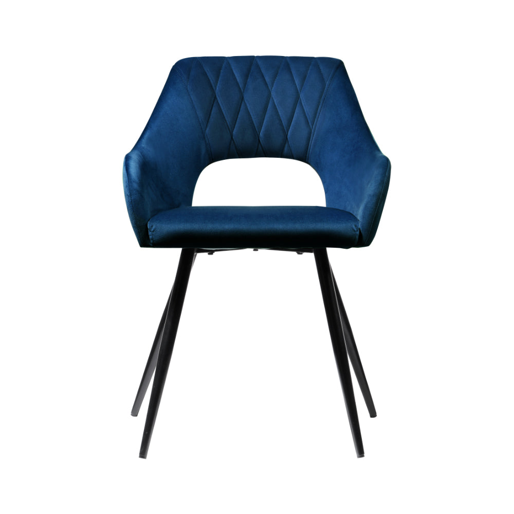 Artiss Velvet Fabric Dining Chairs Armrests (Set of 2) Blue