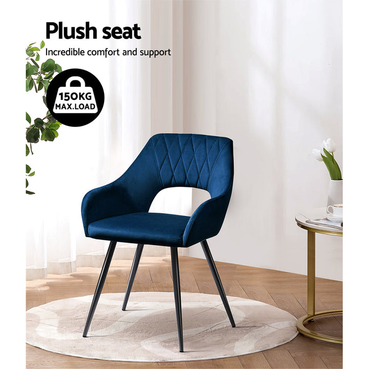 Artiss Velvet Fabric Dining Chairs Armrests (Set of 2) Blue