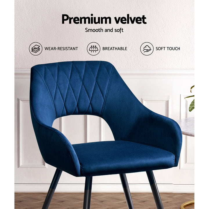 Artiss Velvet Fabric Dining Chairs Armrests (Set of 2) Blue