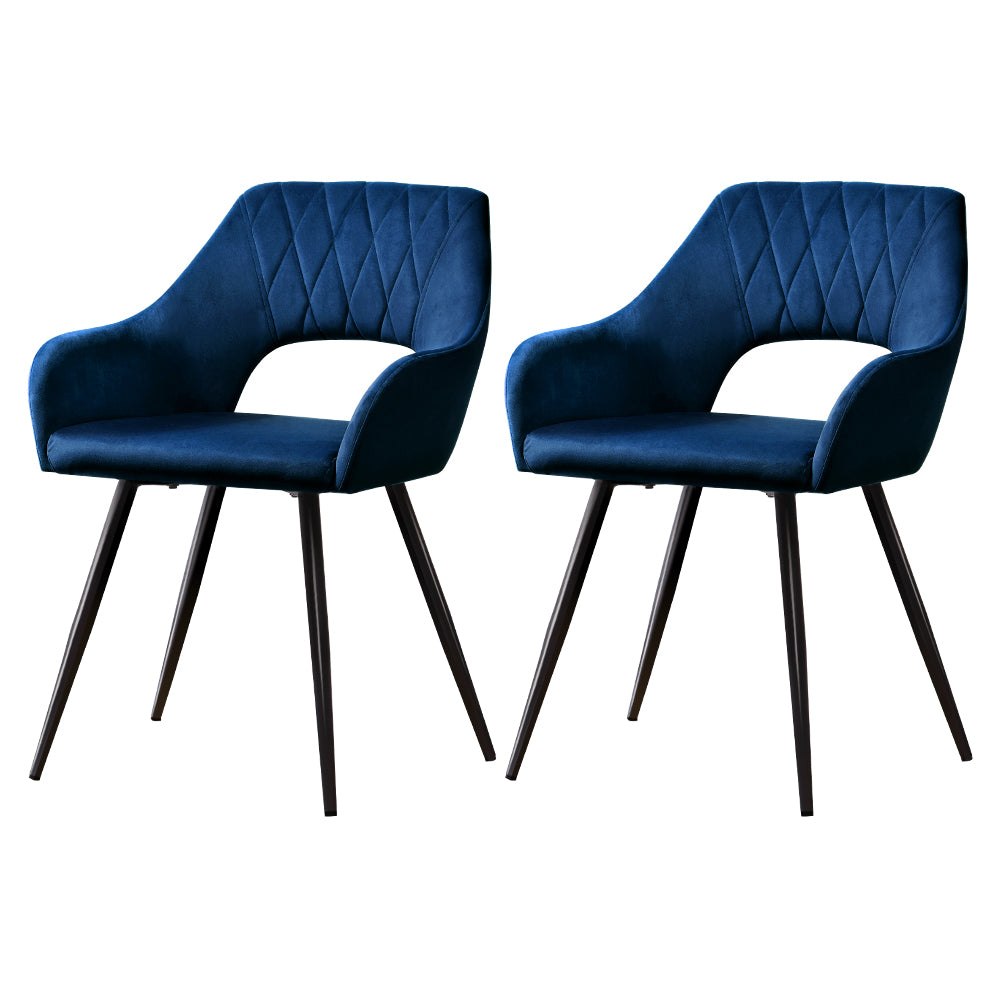 Artiss Velvet Fabric Dining Chairs Armrests (Set of 2) Blue