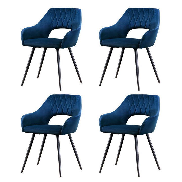 Artiss Velvet Fabric Dining Chairs Armrests (Set of 4) Blue