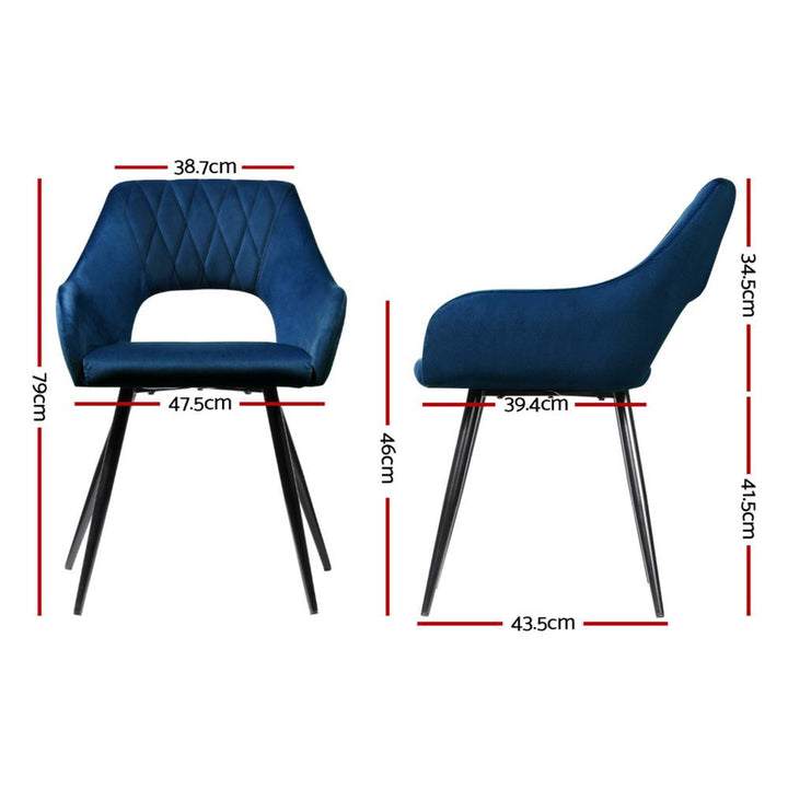 Artiss Velvet Fabric Dining Chairs Armrests (Set of 4) Blue