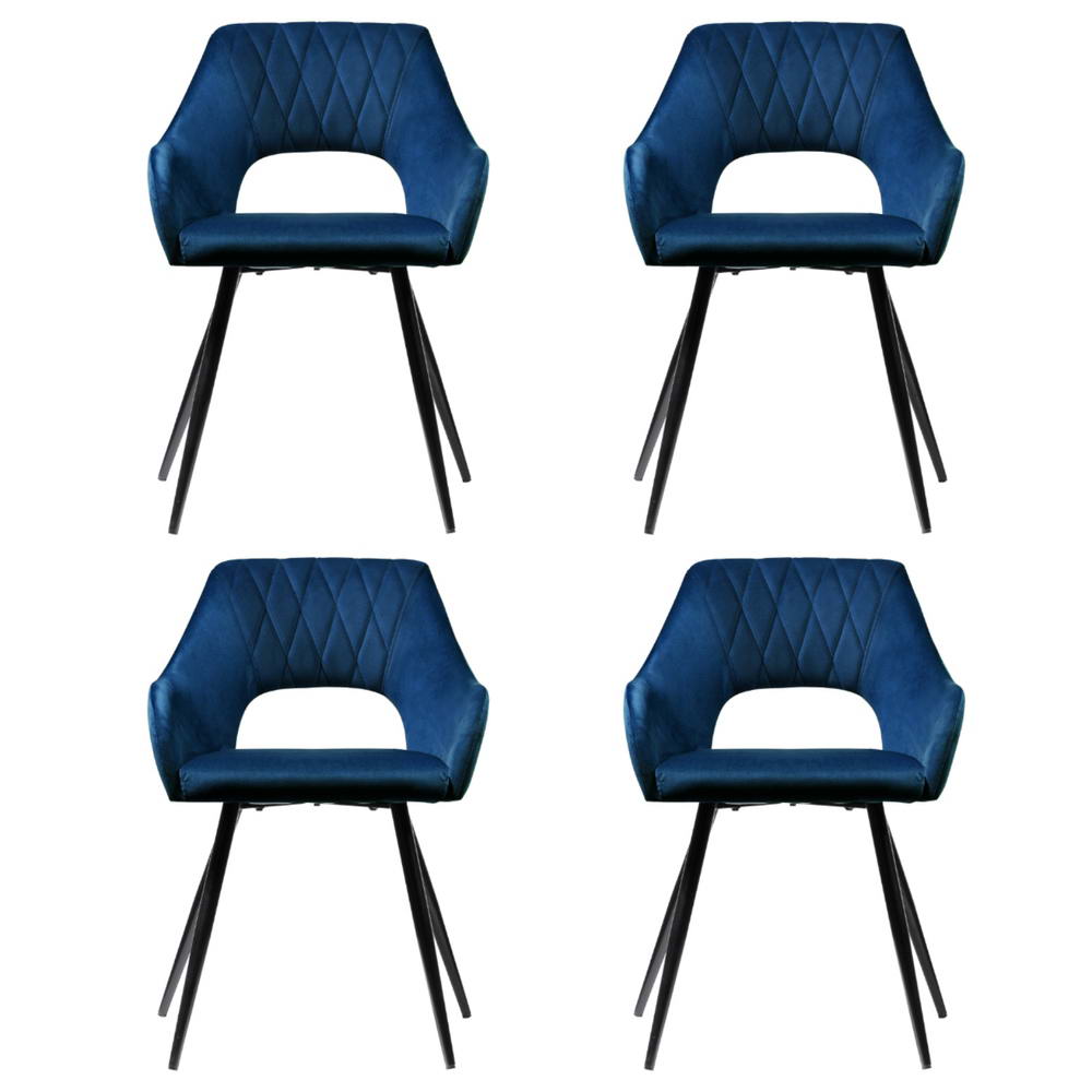 Artiss Velvet Fabric Dining Chairs Armrests (Set of 4) Blue