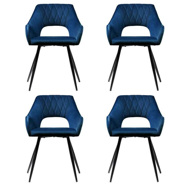 Artiss Velvet Fabric Dining Chairs Armrests (Set of 4) Blue
