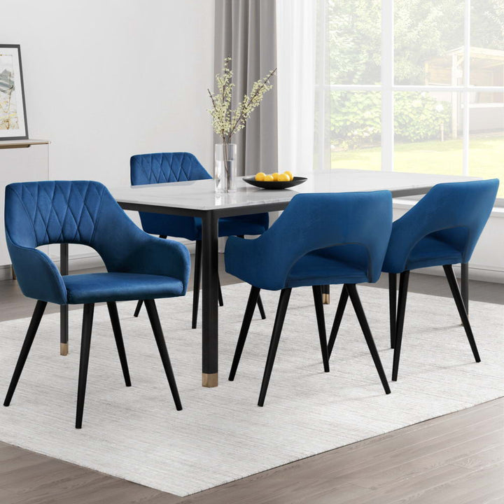 Artiss Velvet Fabric Dining Chairs Armrests (Set of 4) Blue
