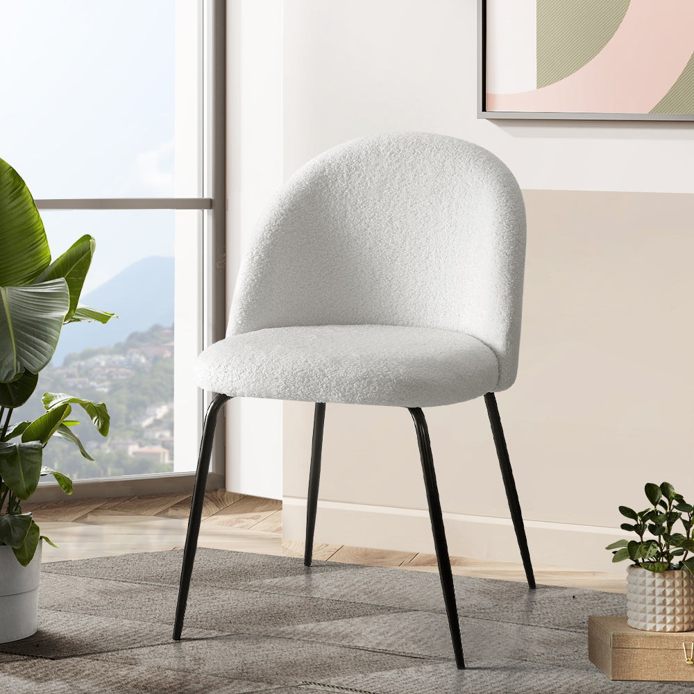Artiss Fabric Kitchen Dining Chairs Boucle (Set of 2) White