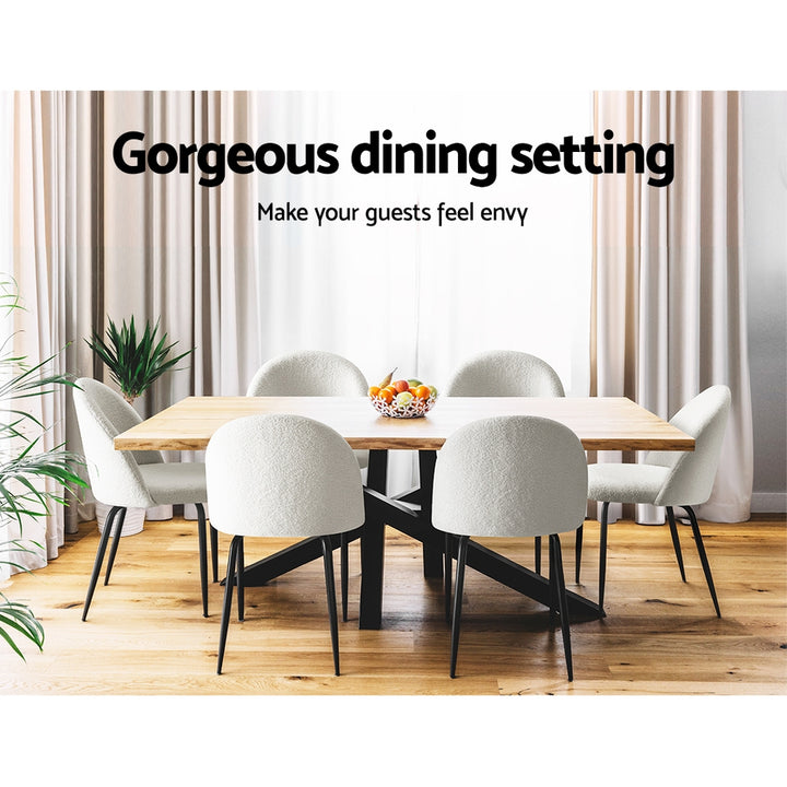 Artiss Fabric Kitchen Dining Chairs Boucle (Set of 2) White