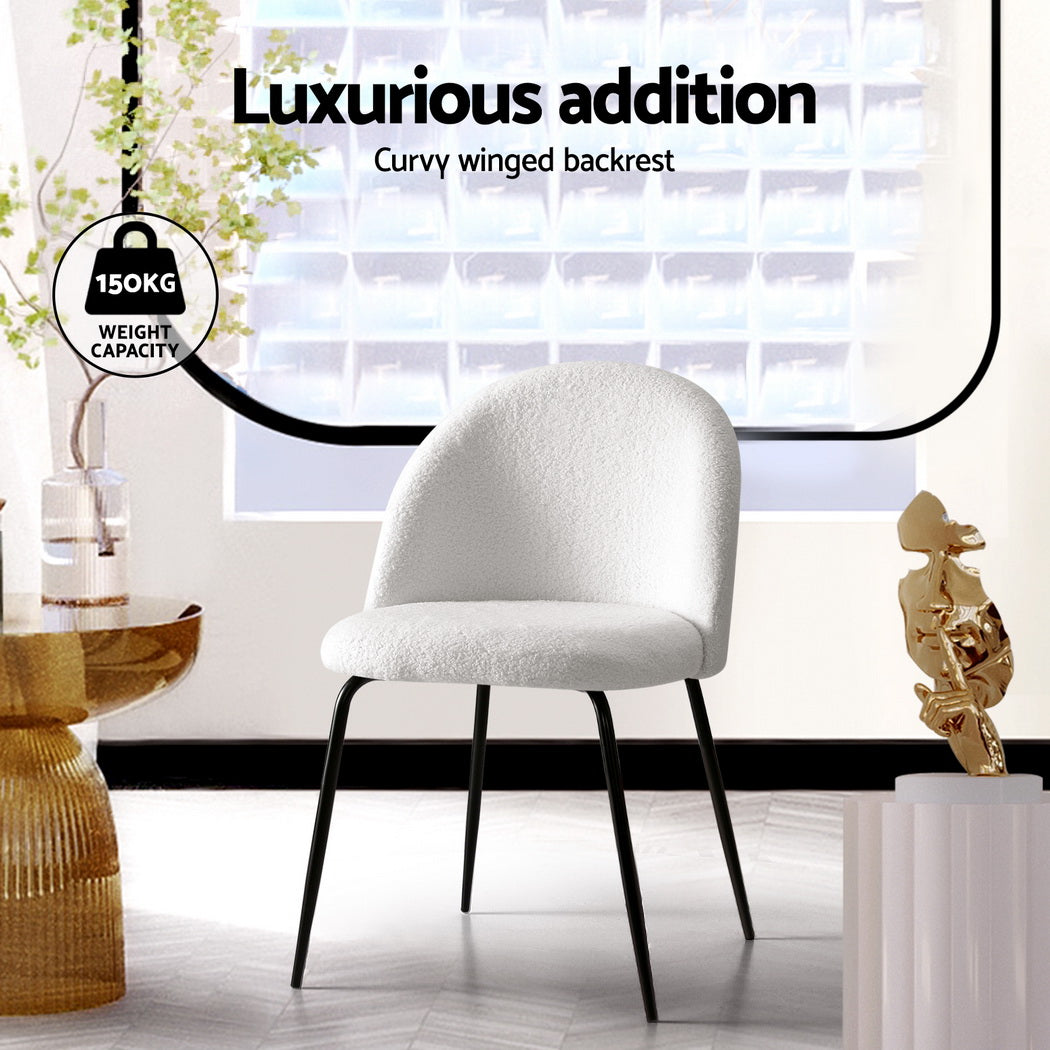 Artiss Fabric Kitchen Dining Chairs Boucle (Set of 4) White