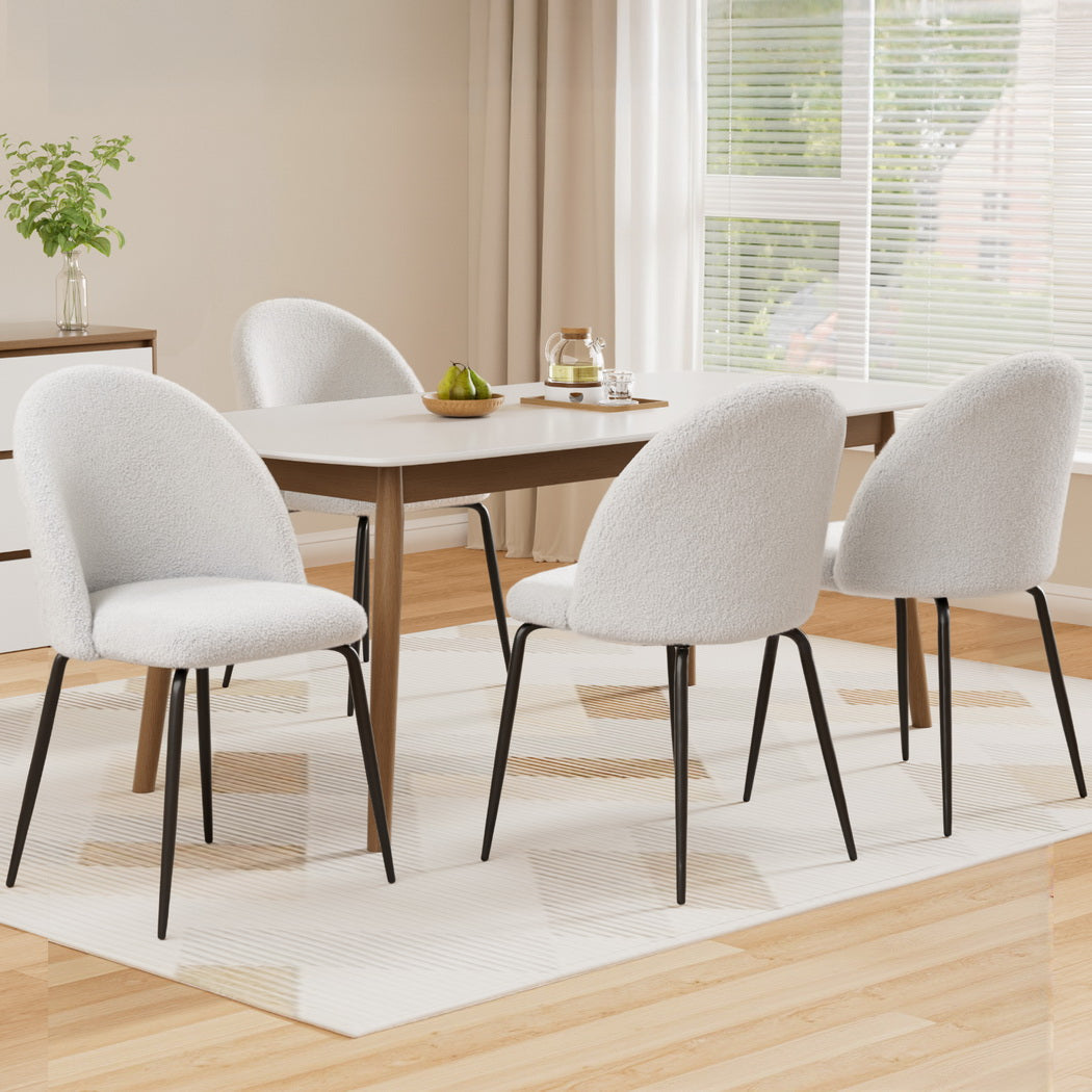 Artiss Fabric Kitchen Dining Chairs Boucle (Set of 4) White