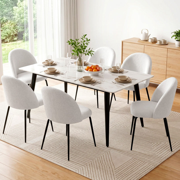 Artiss Fabric Kitchen Dining Chairs Boucle (Set of 6) White