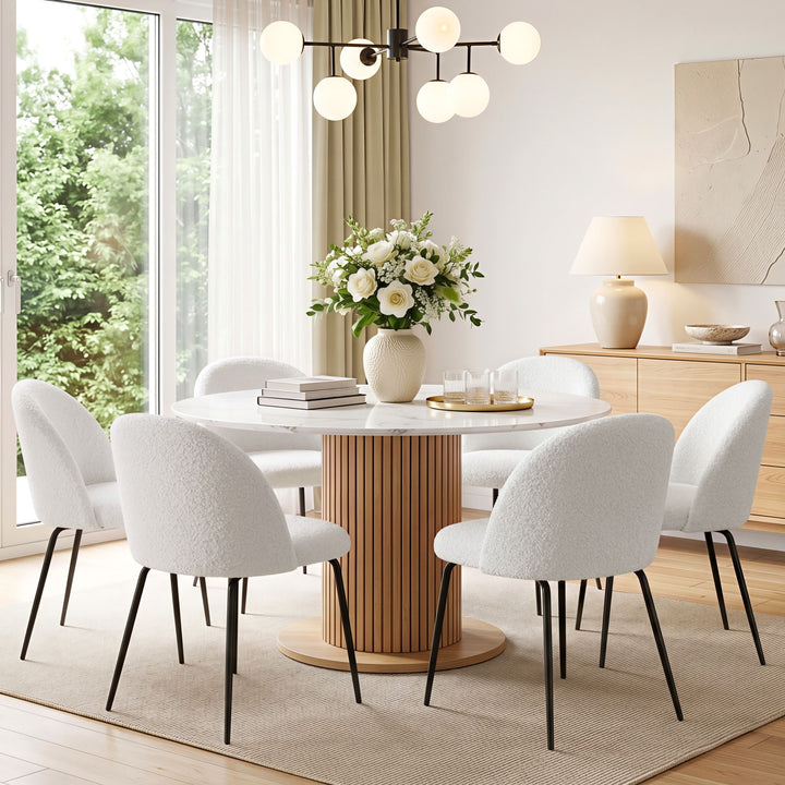 Artiss Fabric Kitchen Dining Chairs Boucle (Set of 6) White