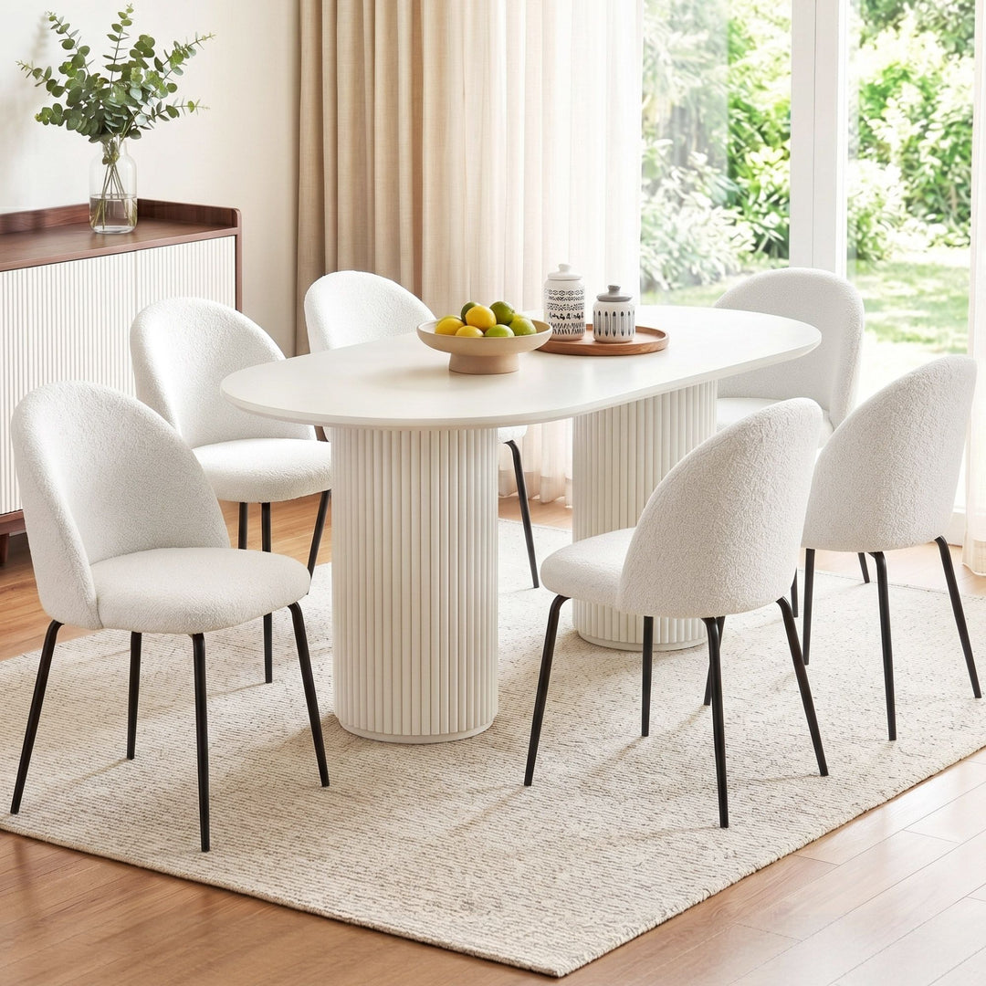 Artiss Fabric Kitchen Dining Chairs Boucle (Set of 6) White