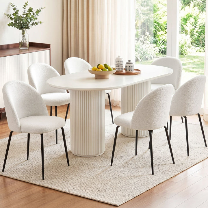 Artiss Fabric Kitchen Dining Chairs Boucle (Set of 6) White