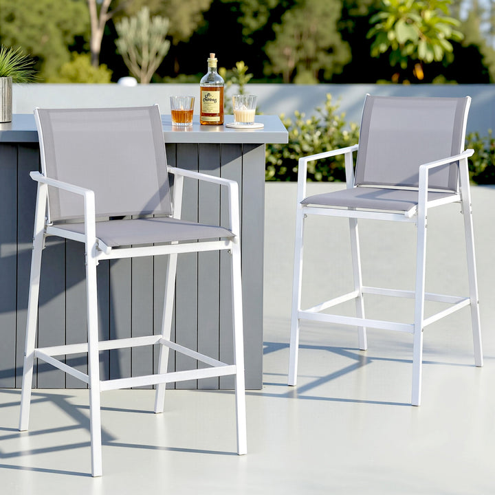 Jasper Outdoor Bar Stool Steel (Set of 2) White 74cm